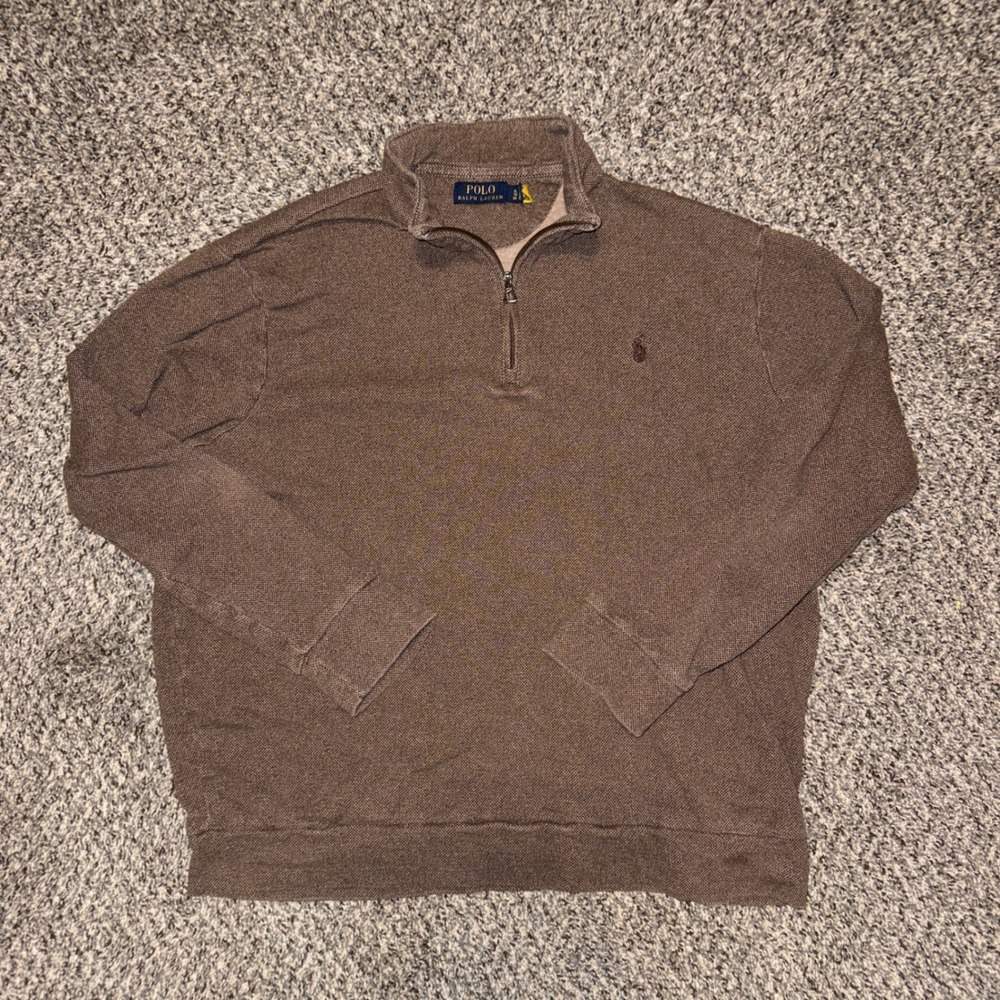 Polo Ralph Lauren Mens XL Brown Quarter Zip Pullover Cotton Blend Sweater